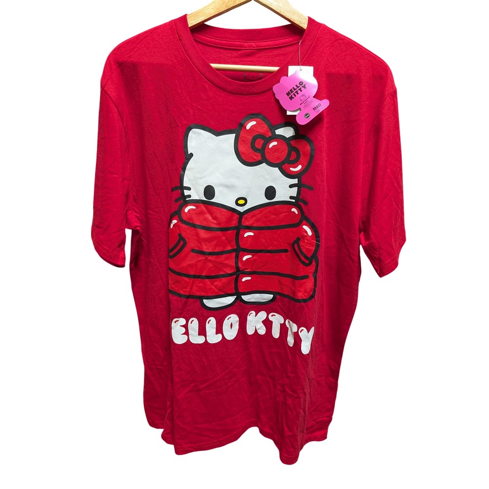 Sanrio Hello Kitty T-Shirt Women Large Red NWT Puffer Jacket Graphic Tee